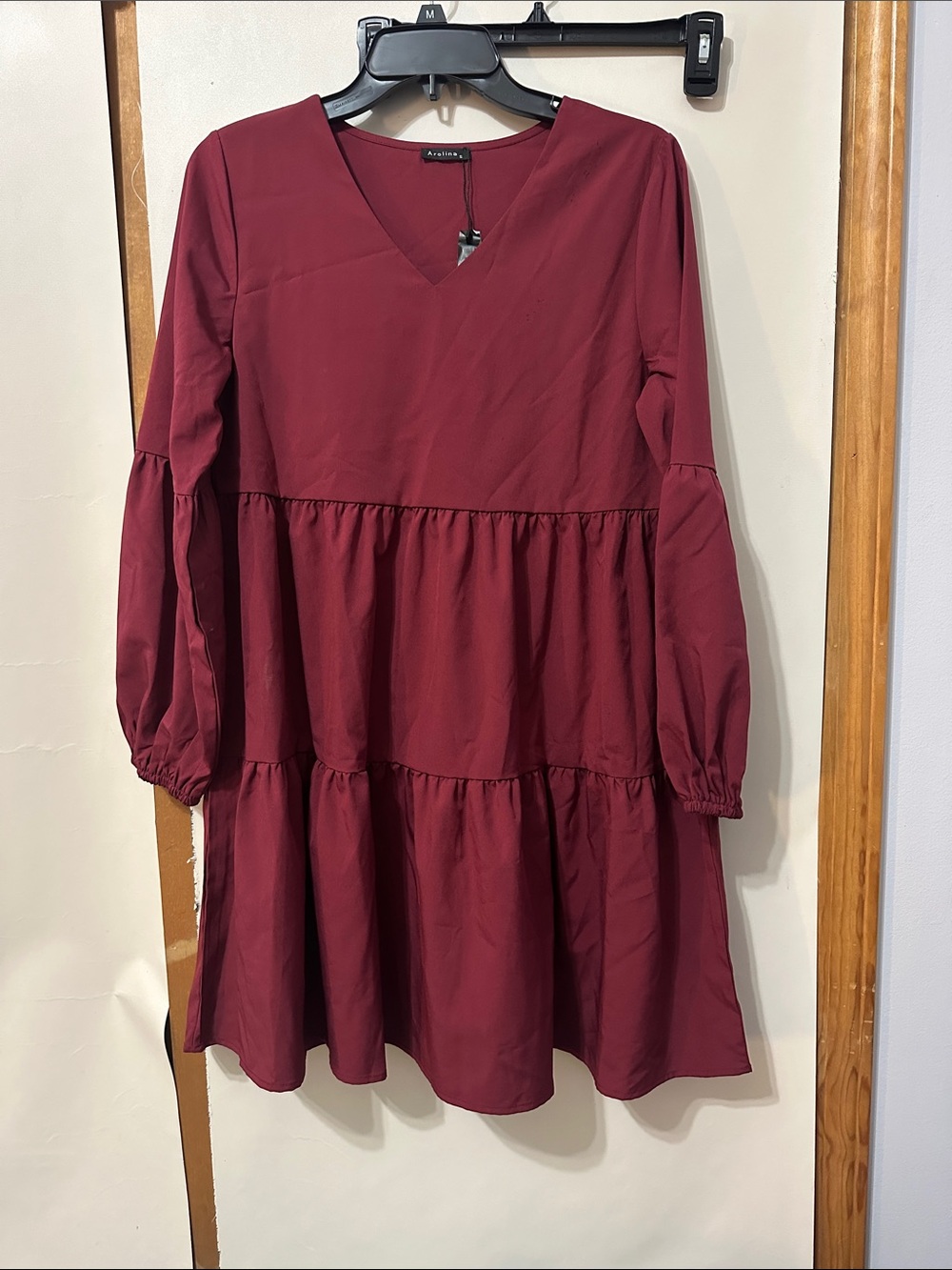 Long Sleeve Tiered Dress - Burgundy